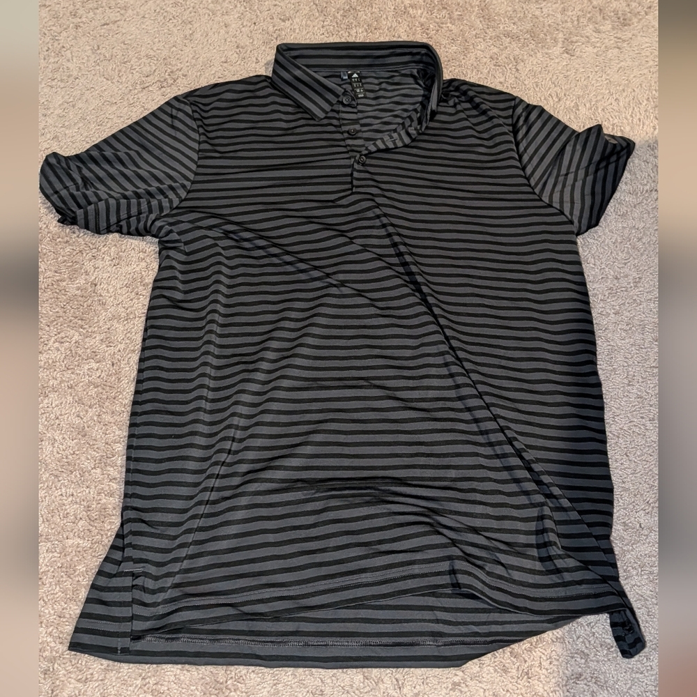 adidas Black and Charcoal Striped Polo Shirt
